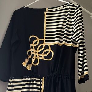 Black and White Dress with Gold Detailing by J McLaughlin